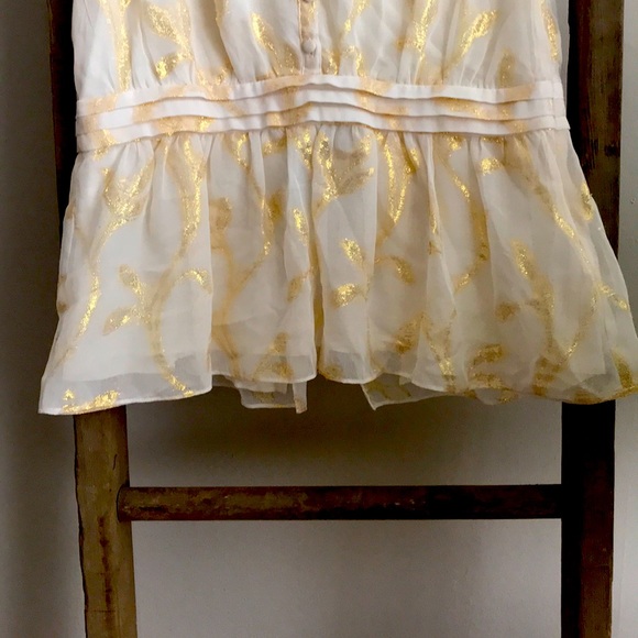 Anthropologie: Gold/Cream Sleeveless Blouse - Picture 3 of 8